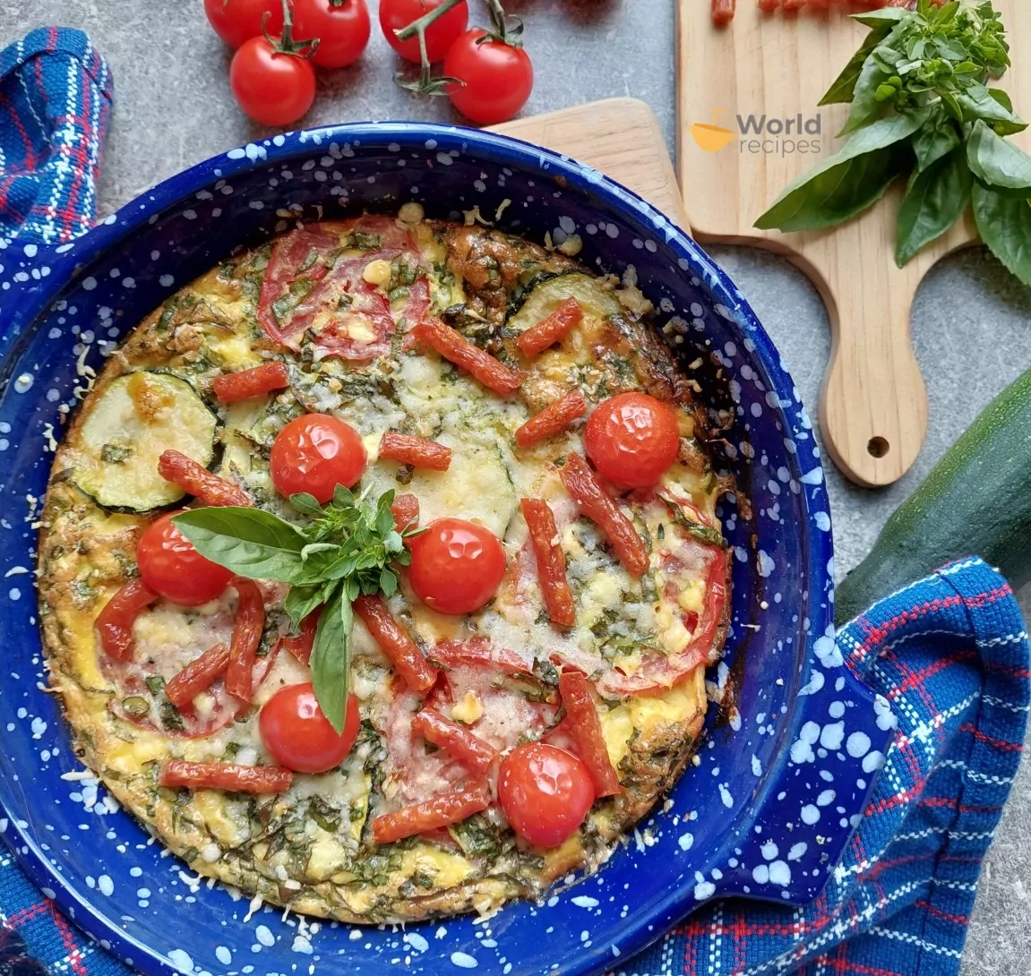 Fritata su cukinijomis, varške ir dešrelėmis