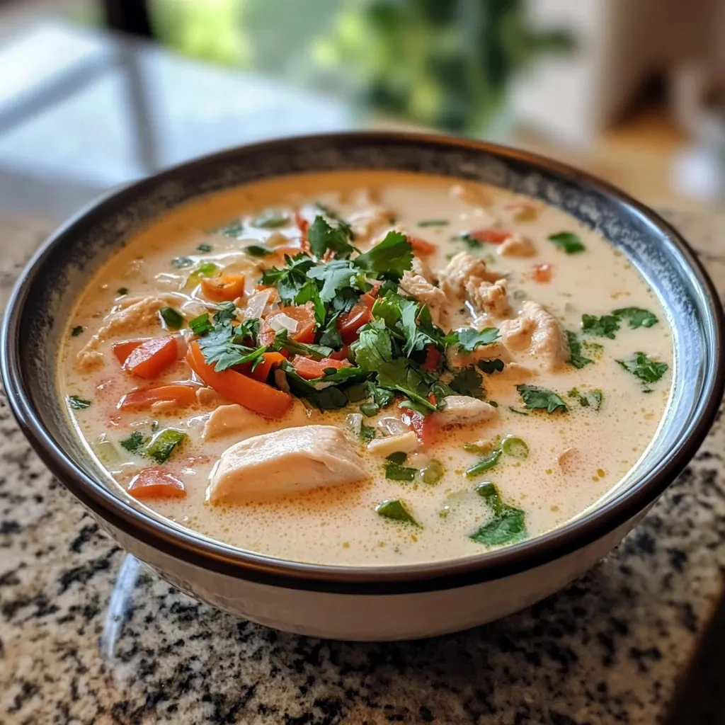 Tom kha gai tailandieška sriuba su vištiena ir daržovėmis