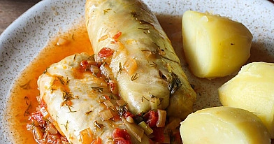 Vegetariški balandėliai be mėsos (su ryžiais ir daržovėmis)