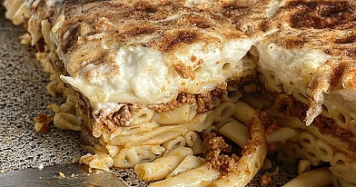 Pastitsio - graikiška lazanija iš makaronų su grybais ir jautiena