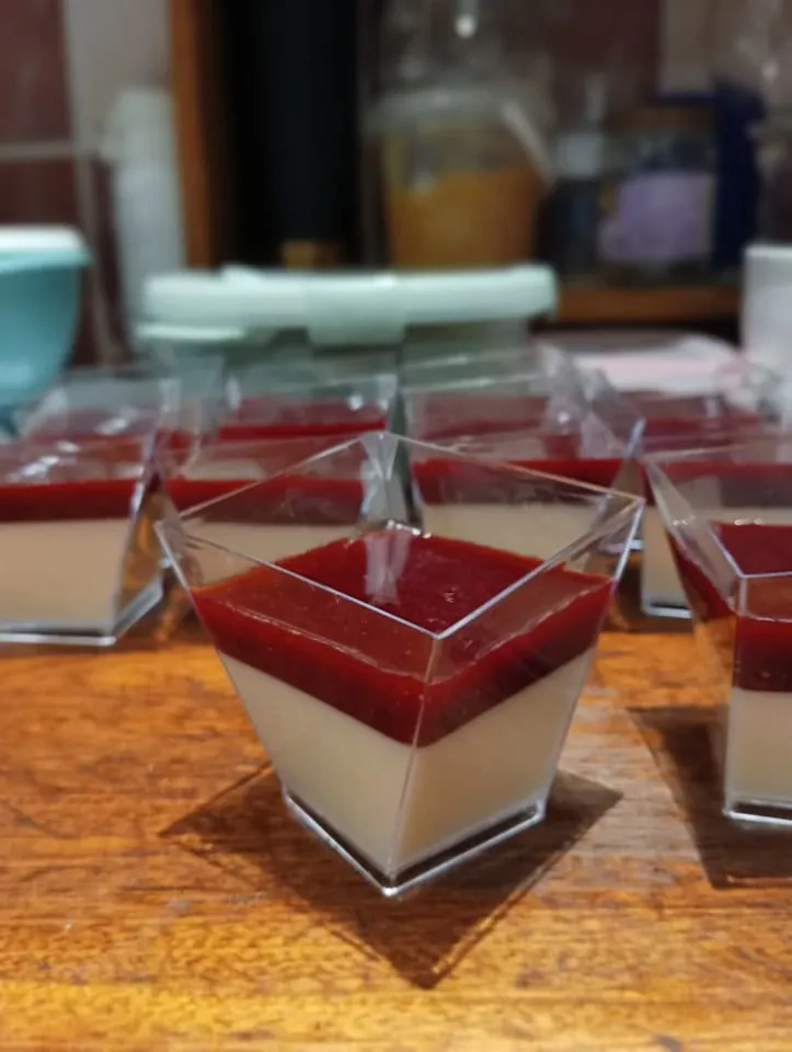 Panna cotta su medumi, grietinėle ir uogomis