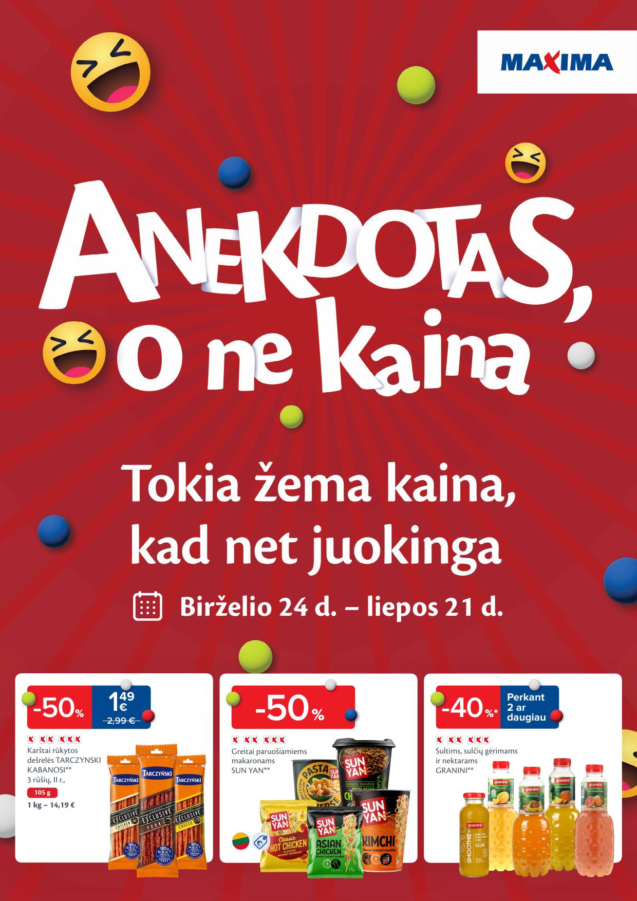 MAXIMA akcijų leidinys "Anekdotas, o ne kaina" galioja 2025.06.24 - 2025.07.21